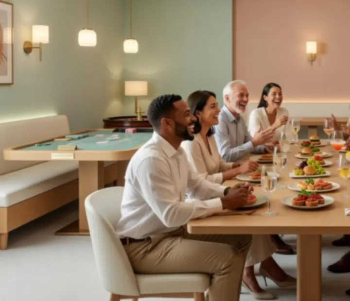 Grupa współpracowników podczas integracji w restauracji Polvirelona