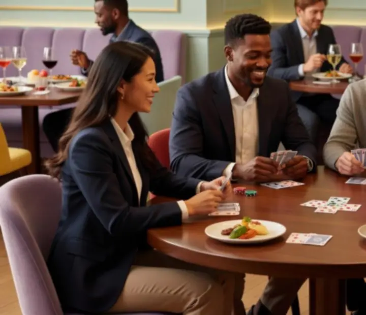 Atmosferyczny stół do rekreacyjnego pokera w restauracji Polvirelona