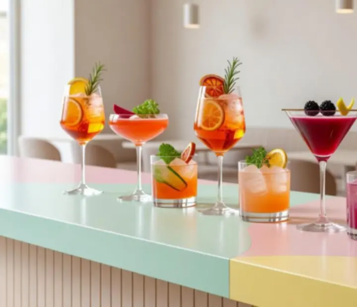 Kolorowe koktajle autorskie serwowane w barze restauracji Polvirelona