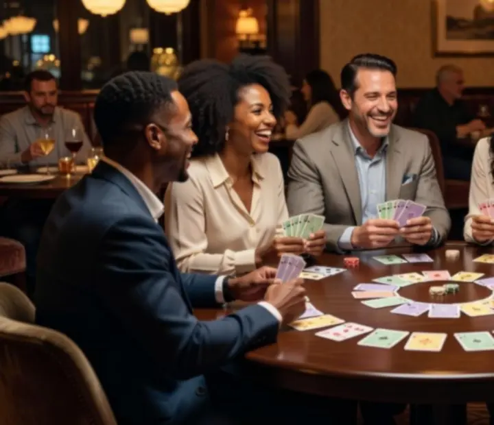 Wieczorne spotkanie przy stoliku pokerowym w restauracji